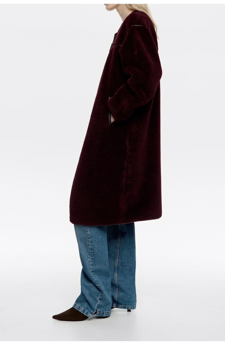 Bimba y Lola Fur Straight Cut Midi Coat, Alternate, color, Burgundy