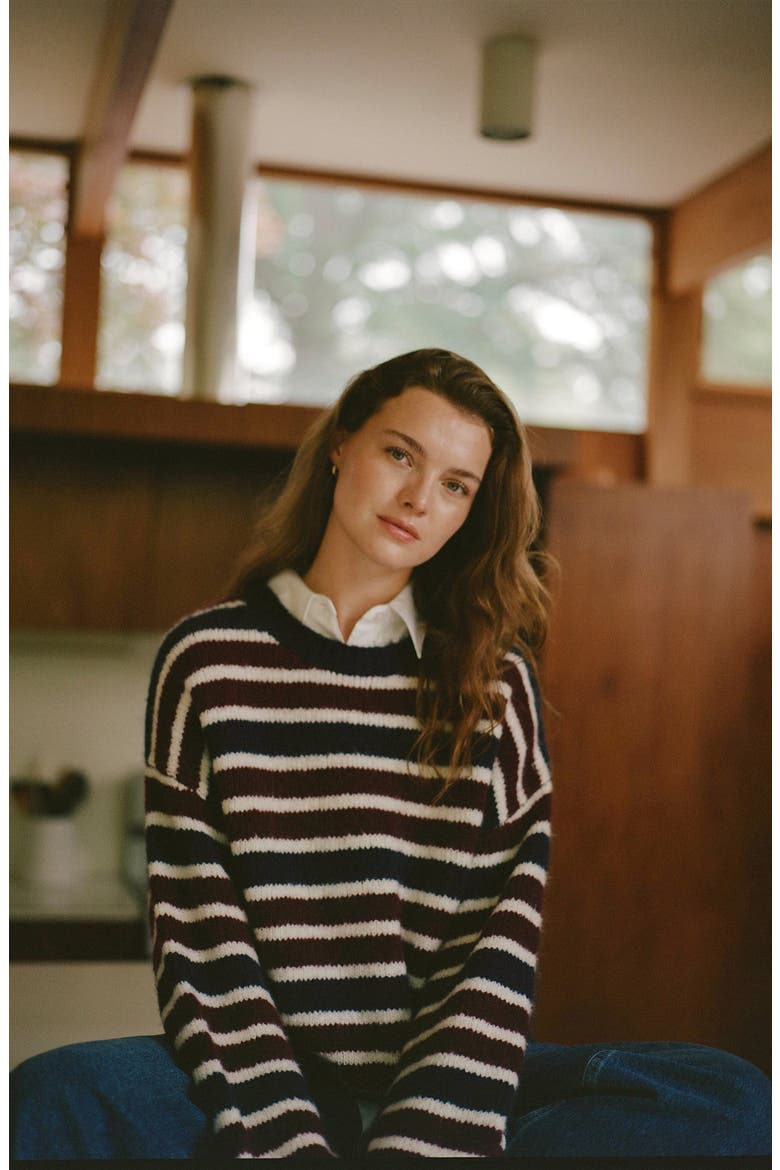 Stripe Crewneck Sweater, Alternate, color, CABERNET-ROYAL BLUE