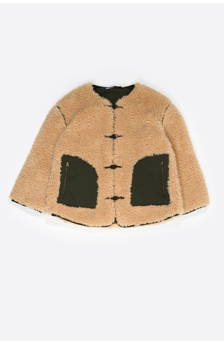 Bimba y Lola Fur Coat With Hook Eye Clasps, Alternate, color, Camel