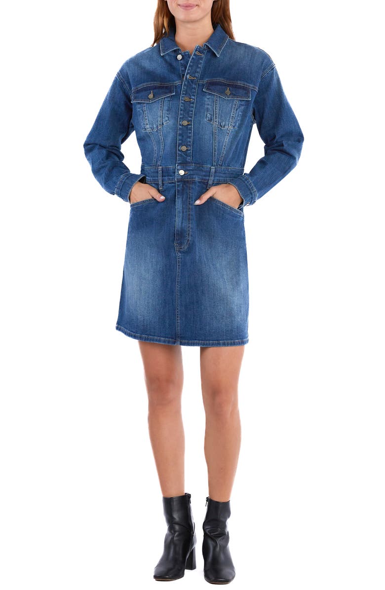 Wash Lab Denim Riley Long Sleeve Denim Minidress, Main, color, Side Blue