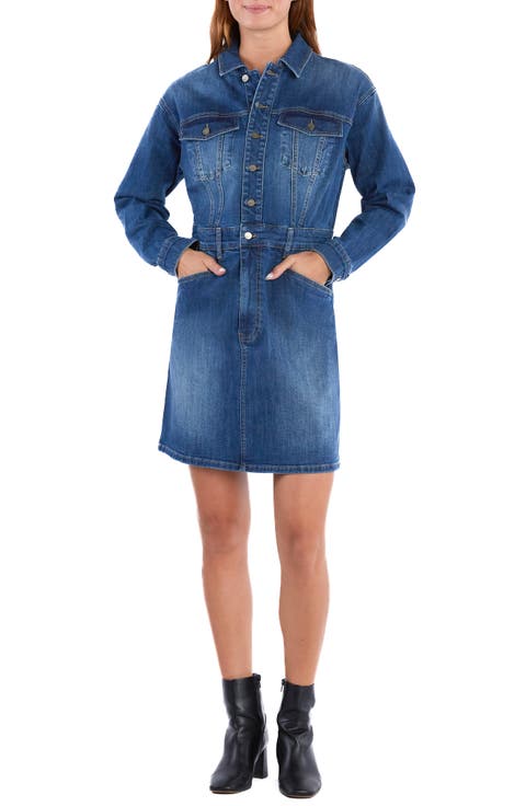 Riley Long Sleeve Denim Minidress (Side Blue)