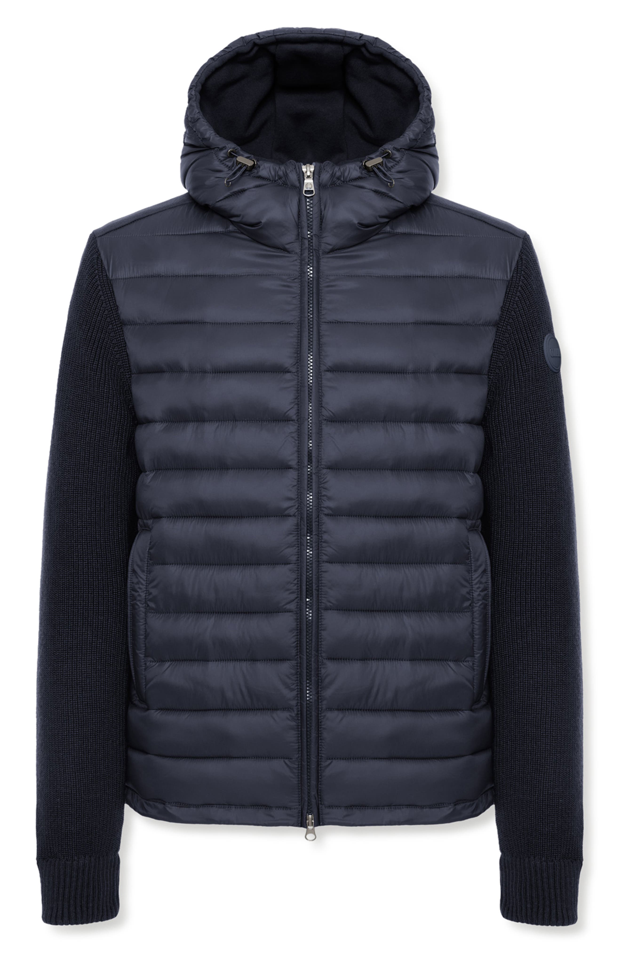 COLMAR Modern Mixed Media Water Repellent Puffer Jacket in Navy Blue 