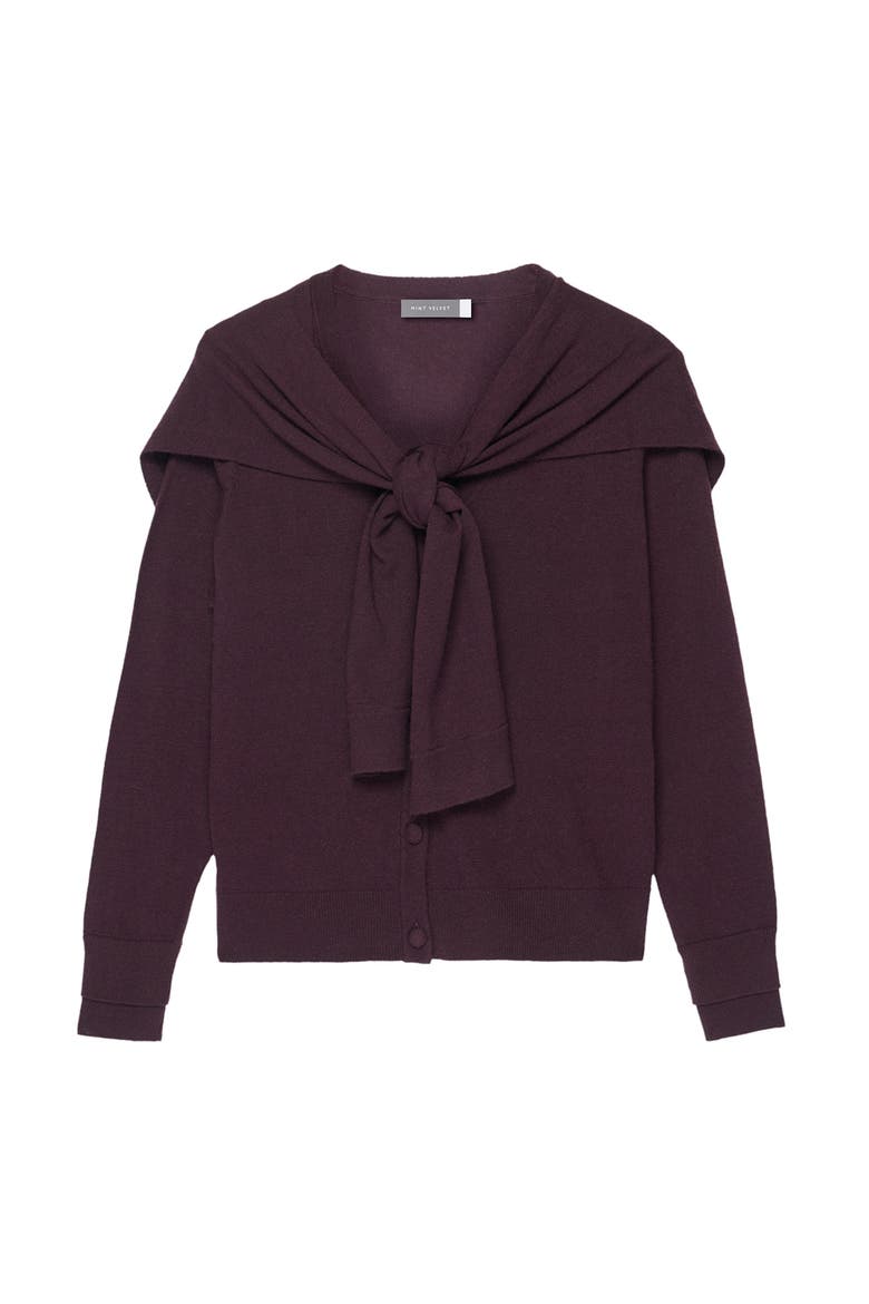 Scarf Detail Cardigan, Alternate, color, Burgundy