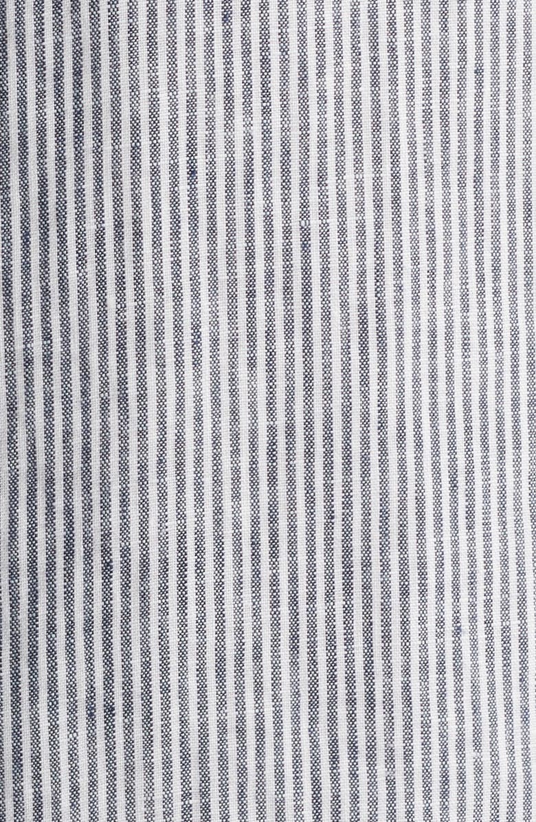 Nordstrom Stripe Long Sleeve Linen Woven Button-Up Shirt, Alternate, color, White- Navy Single Stripe