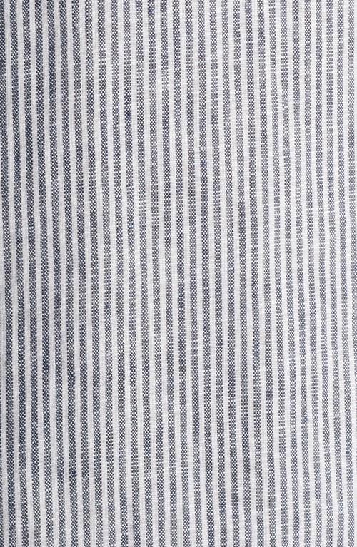 Nordstrom Stripe Long Sleeve Linen Woven Button-up Shirt In White- Navy Single Stripe