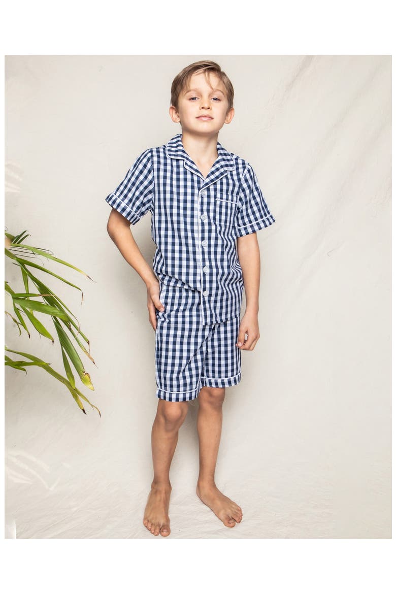 Kids' Gingham 2-Piece Short Pajamas, Alternate, color, NAVY