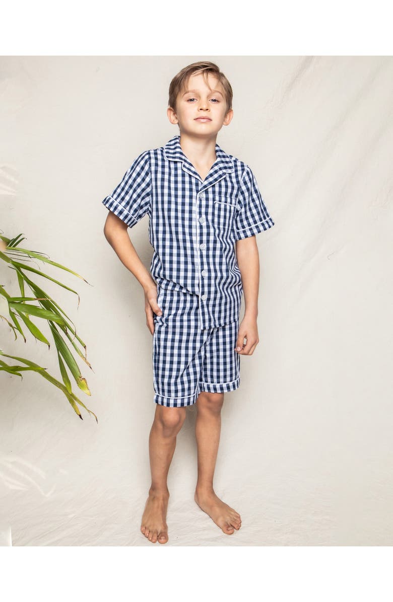 Petite Plume Kids' Gingham 2-Piece Short Pajamas, Alternate, color, Navy