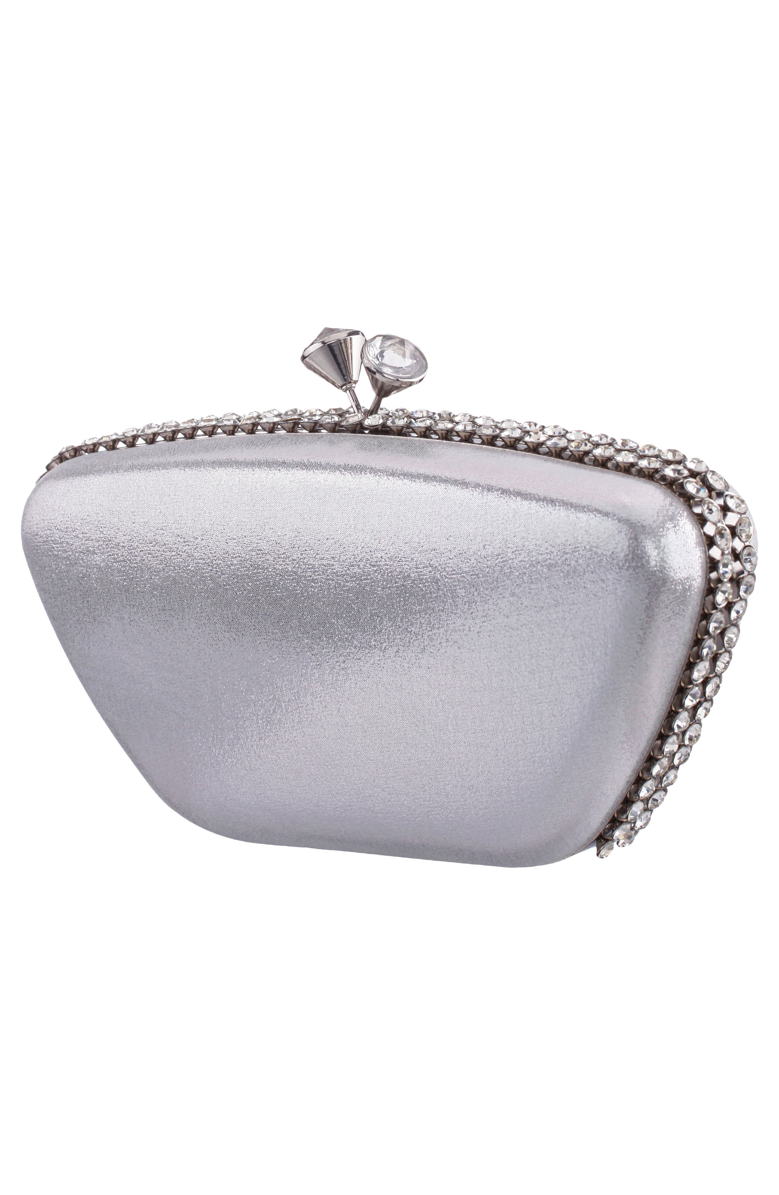 Nina Goddess Frame Clutch, Alternate, color, Silver