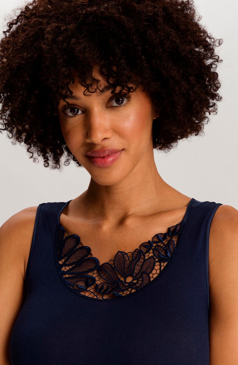Hanro Belina Embroidered Cotton Tank, Alternate, color, Deep Navy