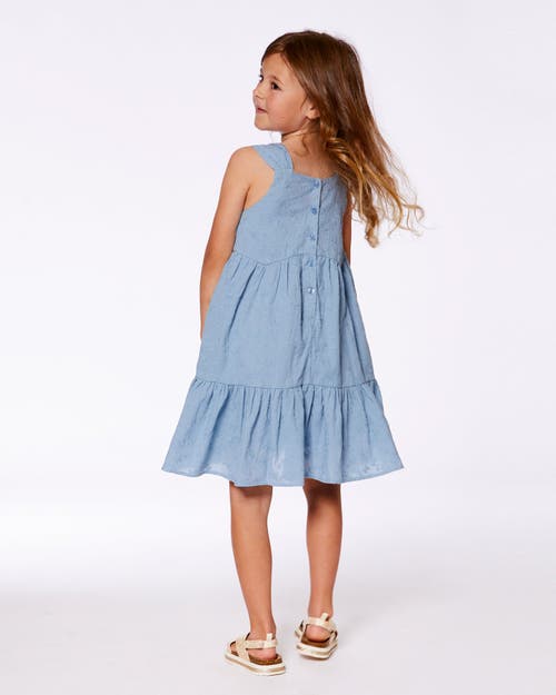Deux Par Deux Girls' Multi-tiered Eyelet Dress - Little Kid In Gray Blue