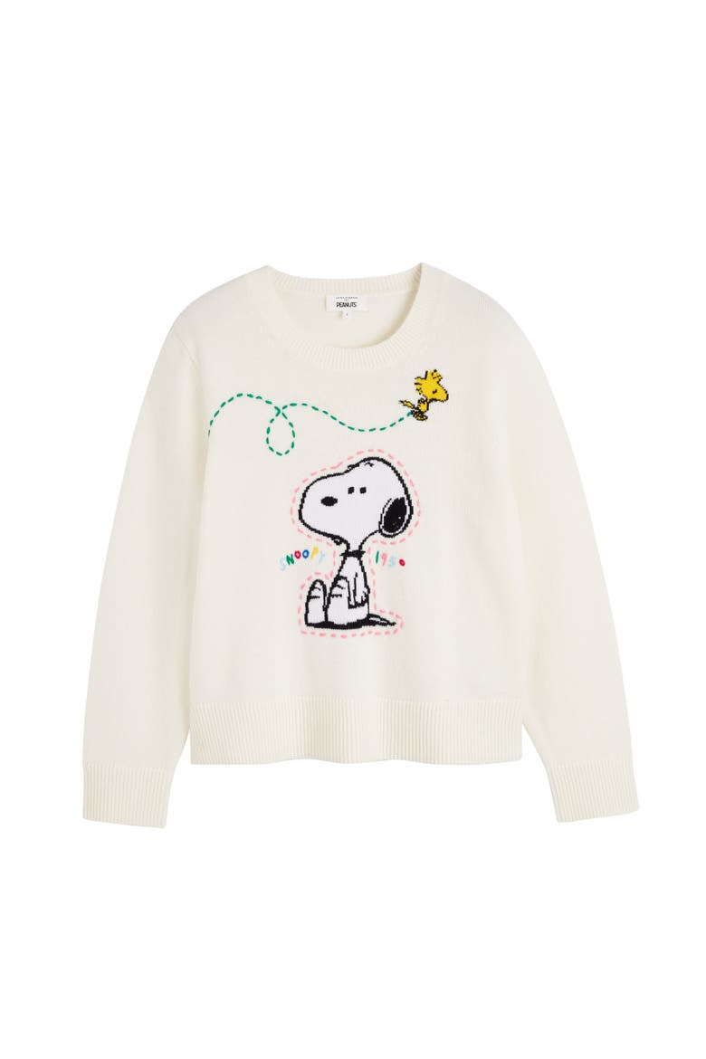 Wool-Cashmere Snoopy Embroidered Sweater, Alternate, color, Cream