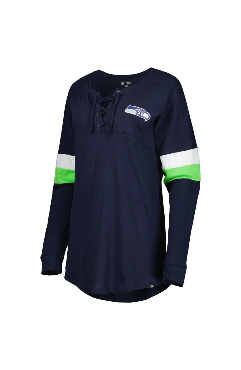 New Era Women's New Era College Navy Seattle Seahawks Athletic Varsity Lightweight Lace-Up Long Sleeve T-Shirt, Alternate, color, Navy