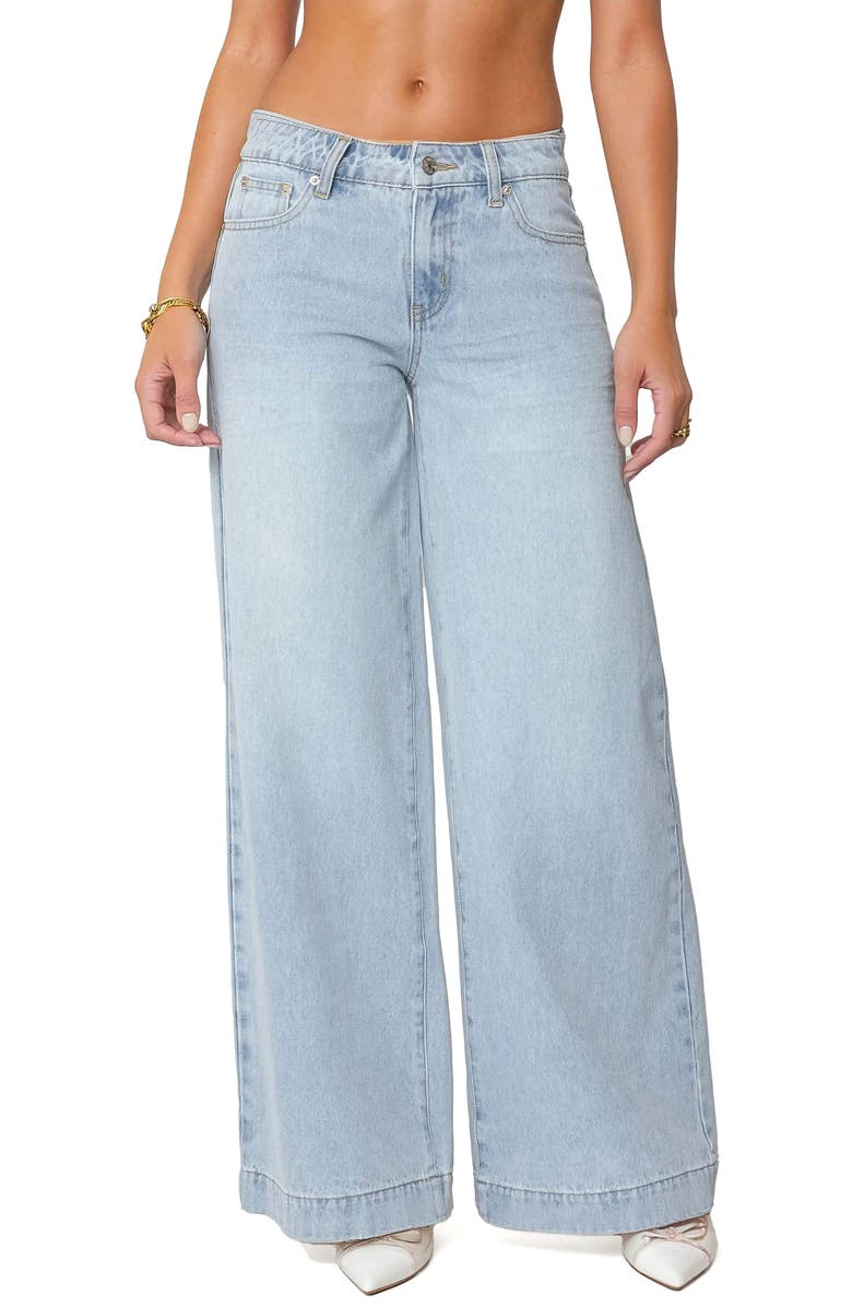 EDIKTED Sidonie Low Rise Wide Leg Jeans, Main, color, Light-Blue