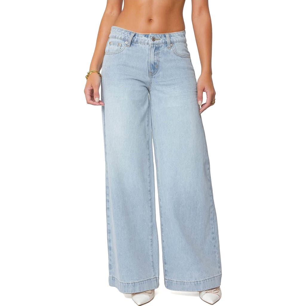 Shop Edikted Sidonie Low Rise Wide Leg Jeans In Light-blue