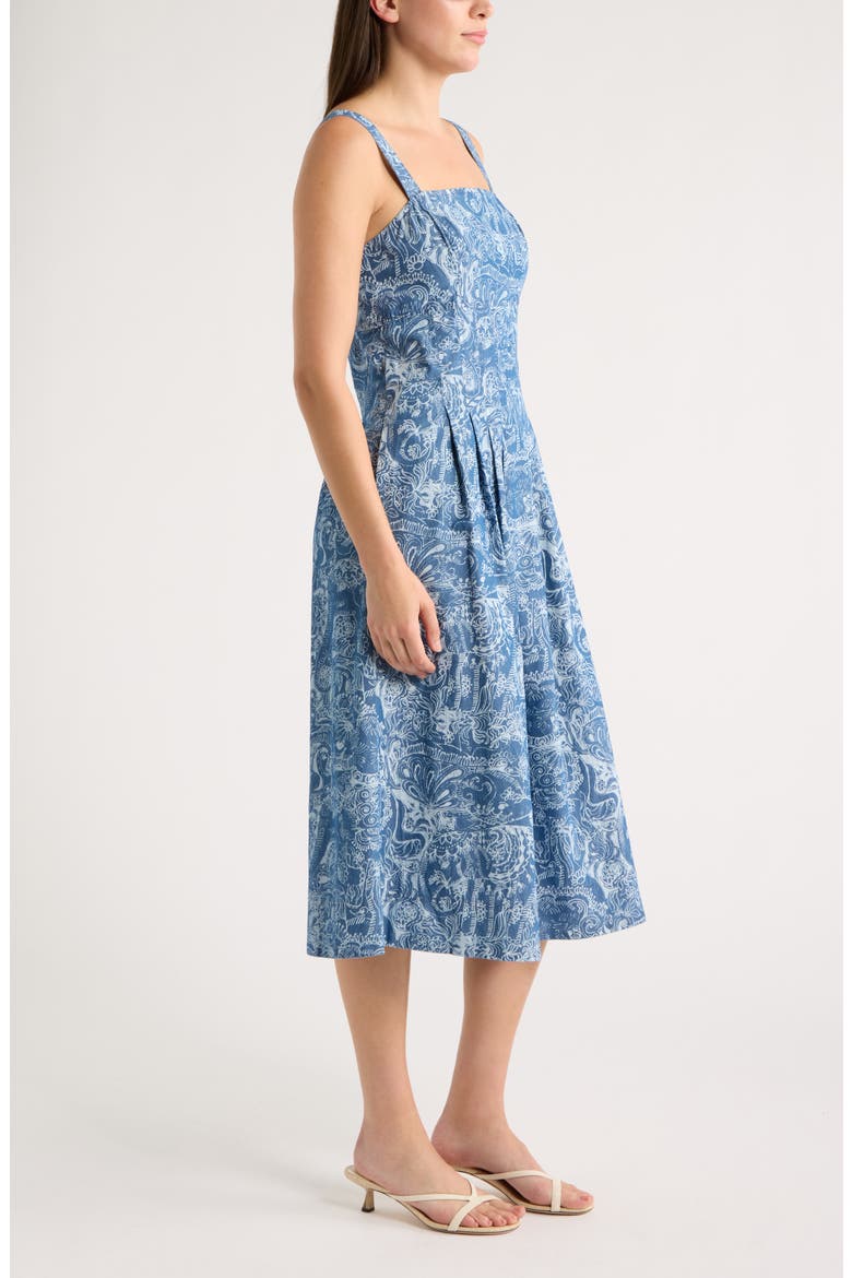 Calloway Print Sleeveless Midi Dress, Alternate, color, INDIGO ALL DAY CHAMBRAY