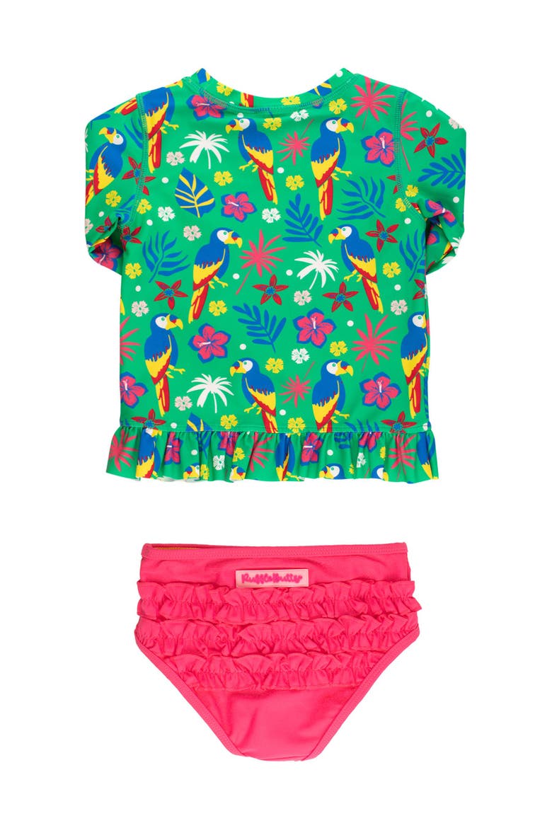 Toddler Girls UPF50+ Long Sleeve Rash Guard Bikini, Alternate, color, Parrot Palms