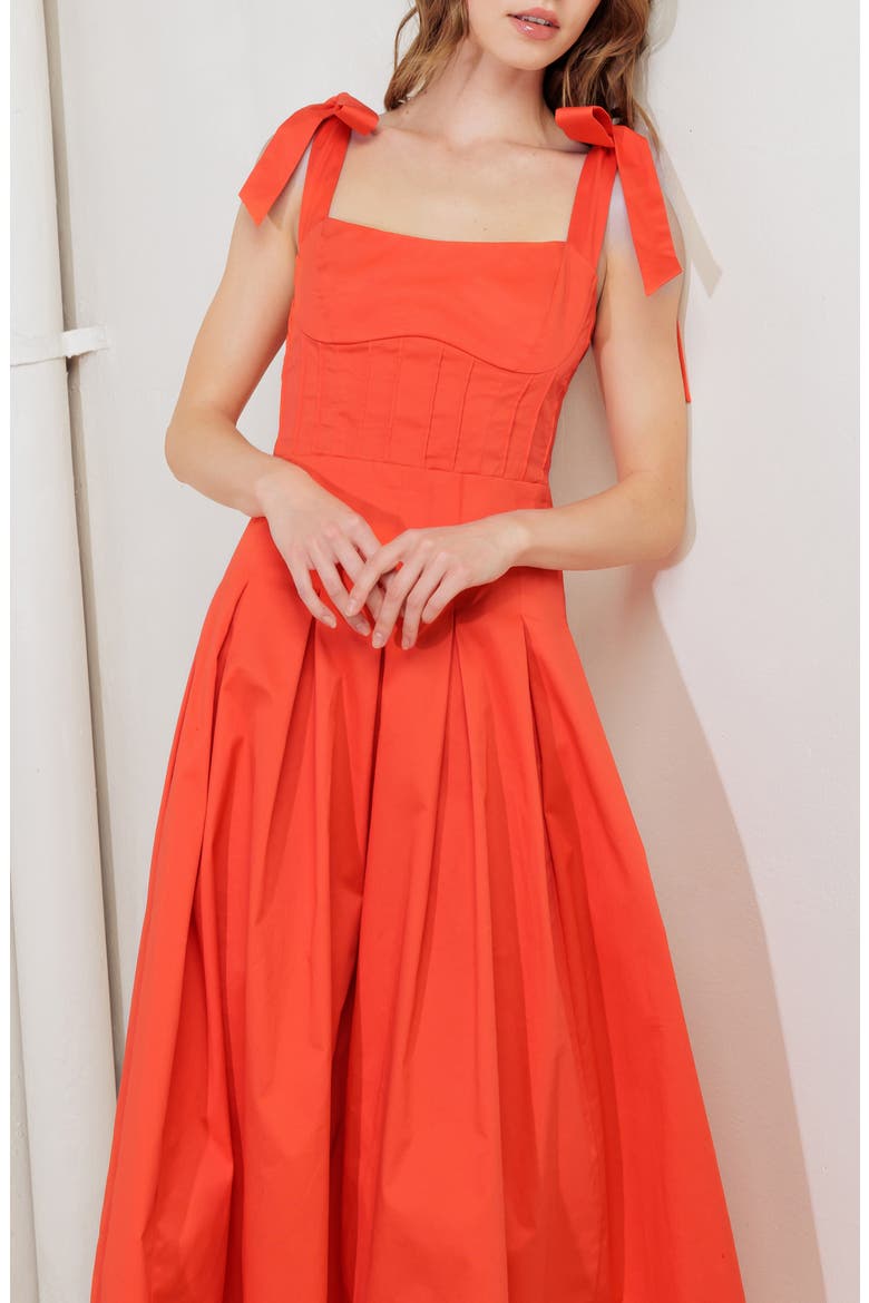 Tie Strap Stretch Cotton Midi Dress, Alternate, color, CORAL RED