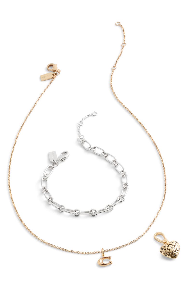 COACH Quilted C Heart Charm, Alternate, color, Shiny Gold