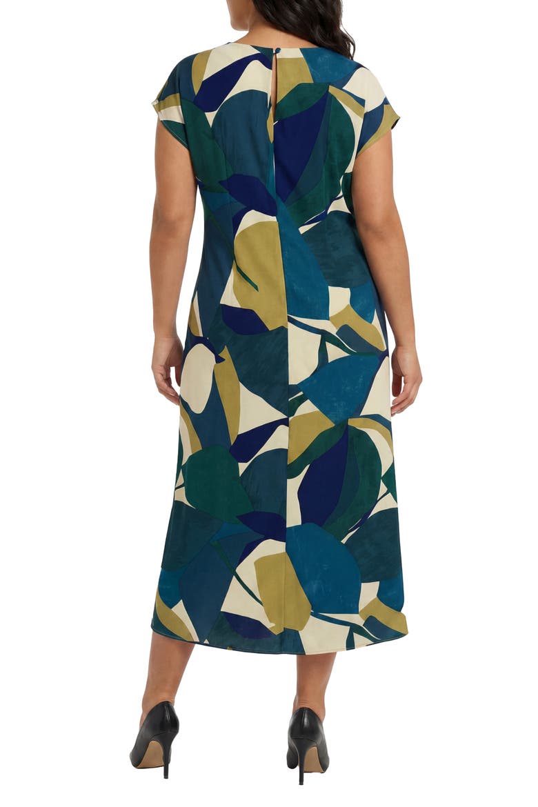 Twist Neck Short Sleeve Midi Dress, Alternate, color, IVORY/ GREEN