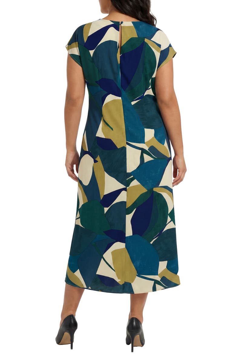 London Times Twist Neck Short Sleeve Midi Dress, Alternate, color, Ivory/ Green