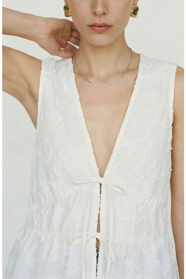 Mann Embroidered Tie Front Cotton Peplum Top, Alternate, color, SNOW WHITE