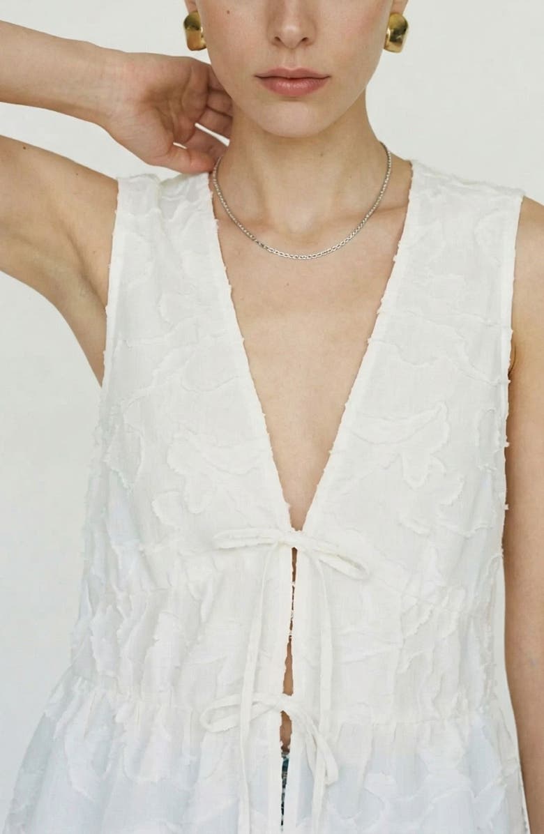 VERO MODA Mann Embroidered Tie Front Cotton Peplum Top, Alternate, color, Snow White