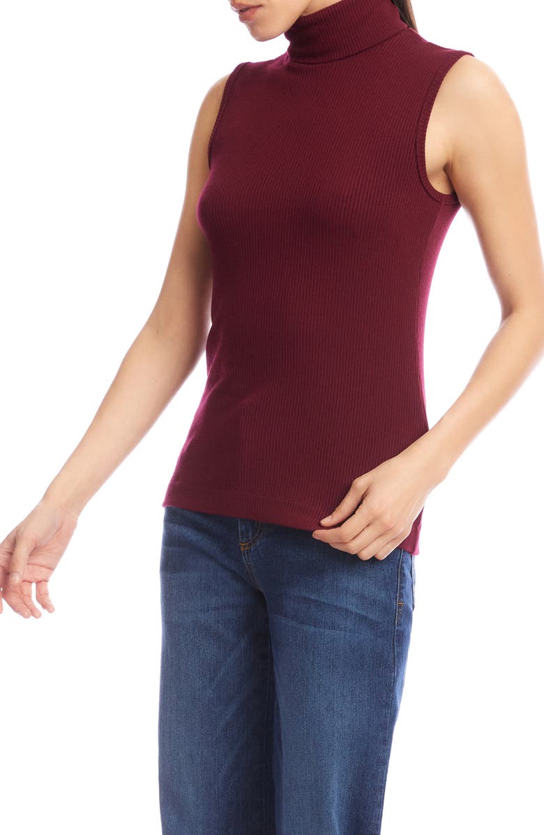 Karen Kane Turtleneck Rib Sleeveless Top, Alternate, color, Wine