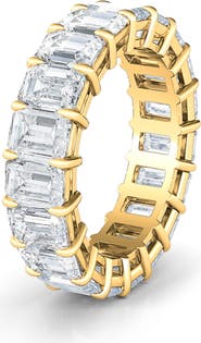 HauteCarat Emerald Cut Lab Created Diamond 18K Gold Eternity Band