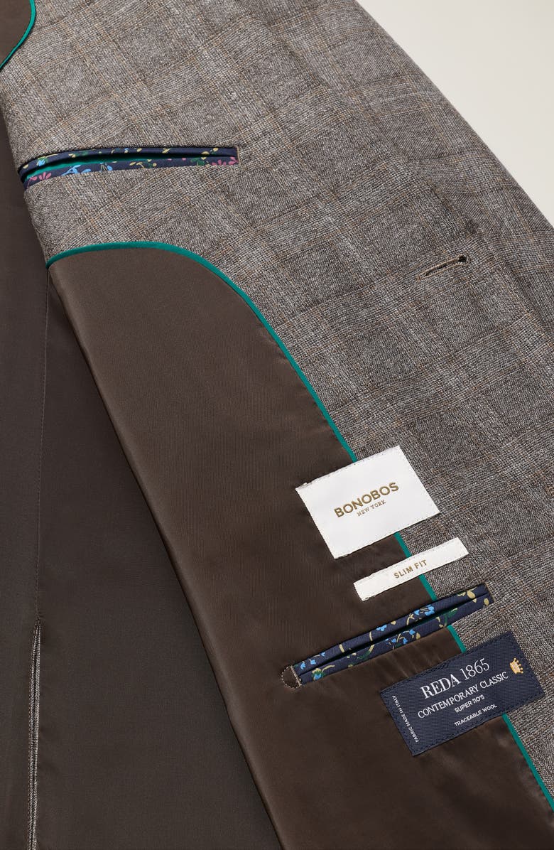 Bonobos Jetsetter Slim Fit Brown Glen Plaid Knit Wool Suit Jacket, Alternate, color, Grey Brown Glen Plaid