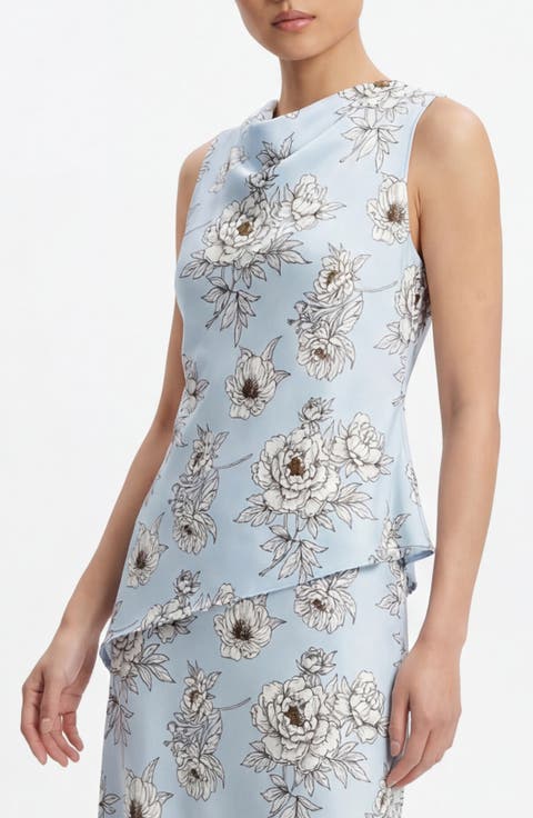 Andra Floral Sleeveless Asymmetric Satin Top