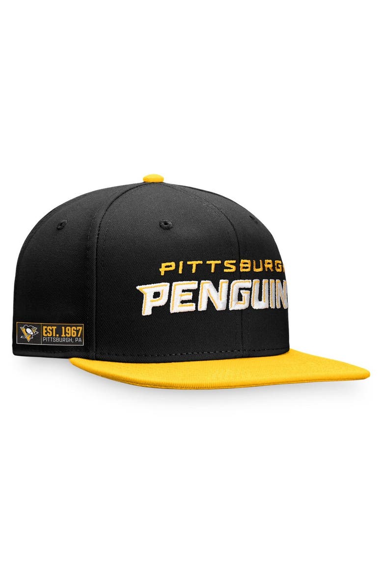 Men's Fanatics Branded Black/Gold Pittsburgh Penguins Iconic Color Blocked Snapback Hat, Main, color, Black