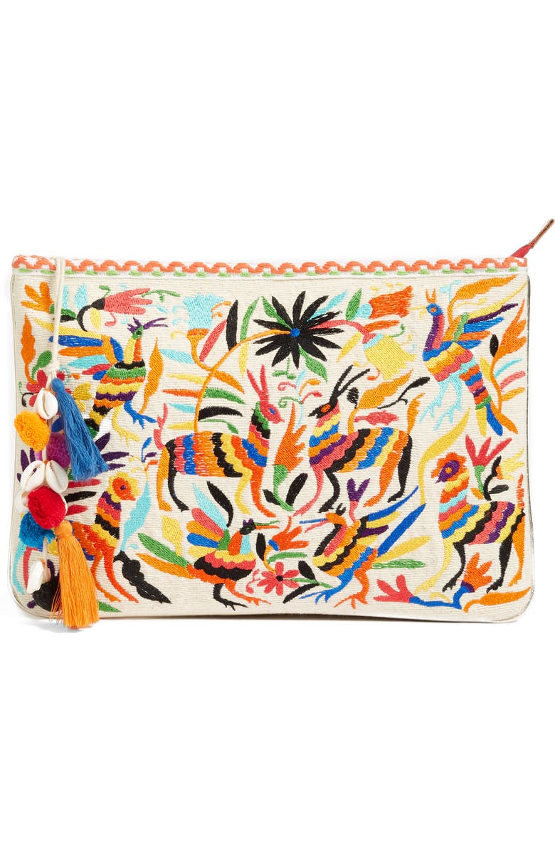 STEVEN by Steve Madden Embroidered Animal Clutch, Main, color,