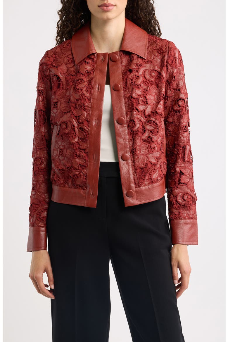 The Chayenne Faux Leather Lace Jacket, Main, color, TOASTED SAFFRON