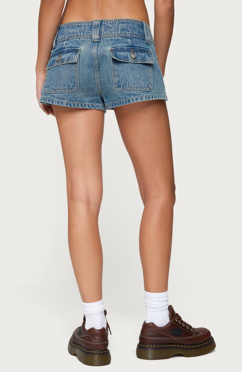 EDIKTED Keinan Low Rise Denim Shorts, Alternate, color, Blue-Washed