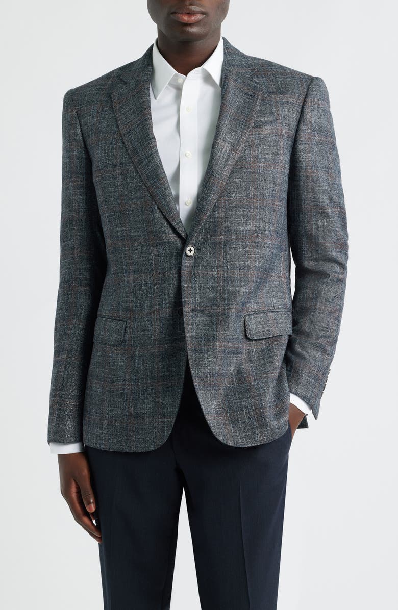 Emporio Armani G-Line Charcoal Grey Mélange Slub Wool Blend Sport Coat, Main, color, Charcoal