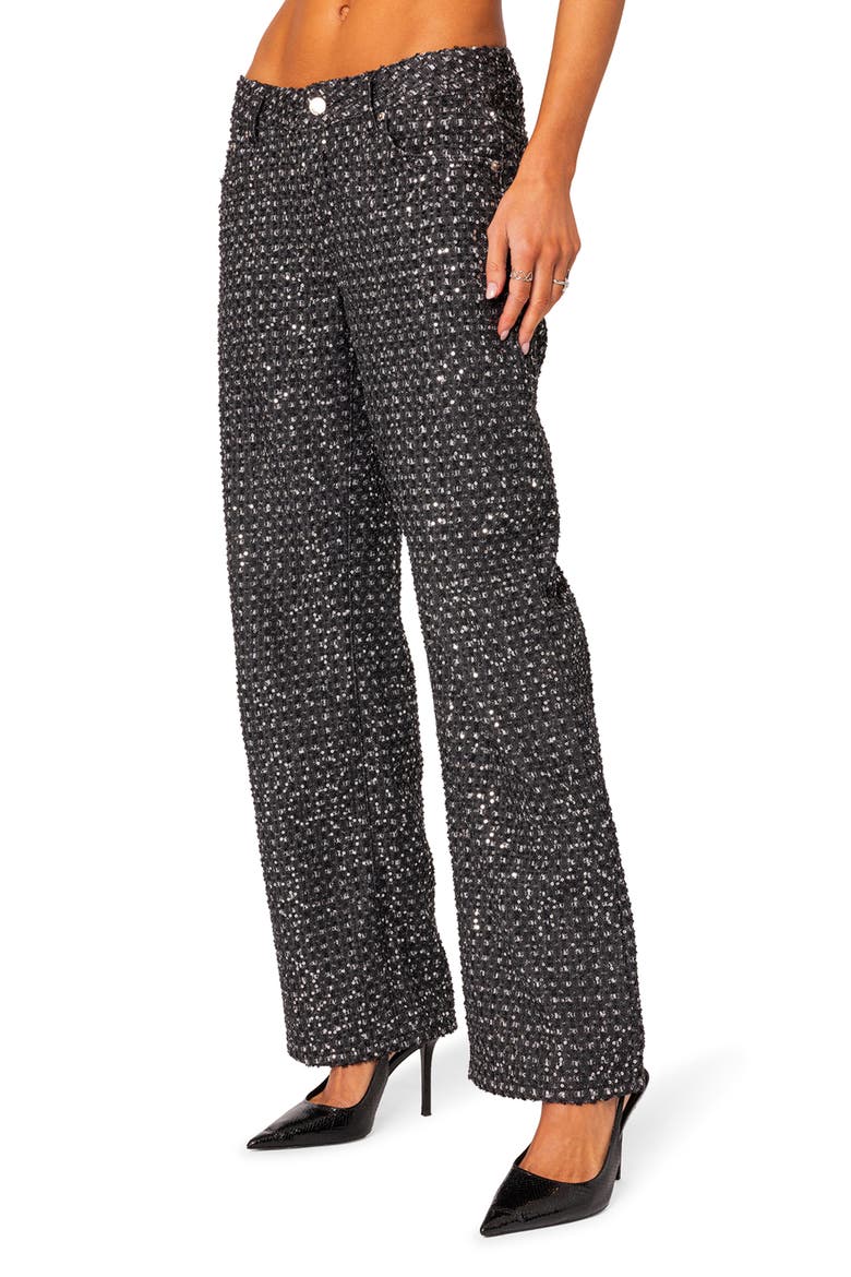 Nyah Sequin Low Rise Wide Leg Jeans, Alternate, color, BLACK