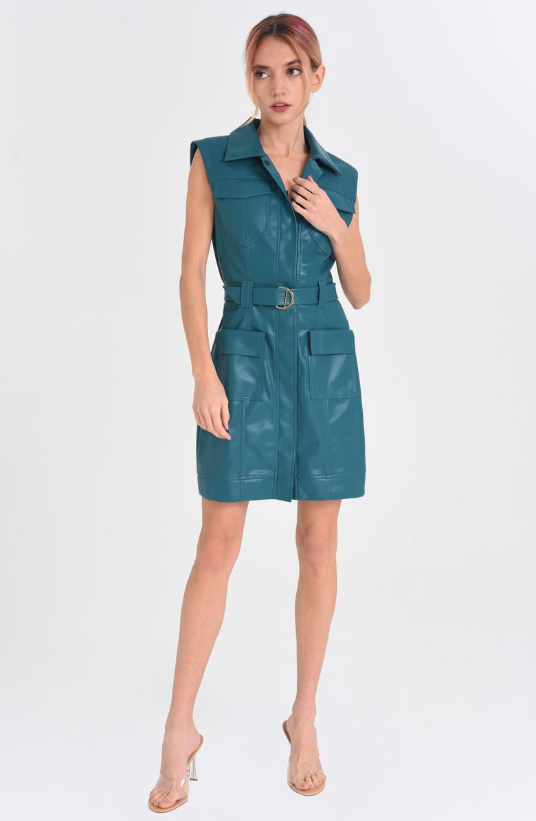 CIEBON Ella Sleeveless Faux Leather Minidress, Alternate, color, Teal Green