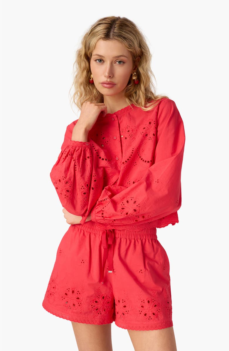 CAMI NYC Jomi Embroidered Eyelet Cotton Shorts, Alternate, color, Candy Apple