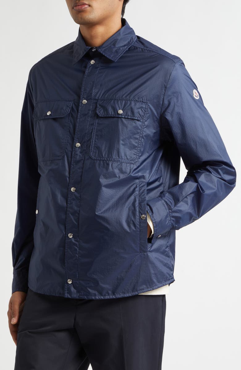 Moncler Water Repellent Nylon Ripstop Shirt Jacket, Alternate, color, Navy Blue