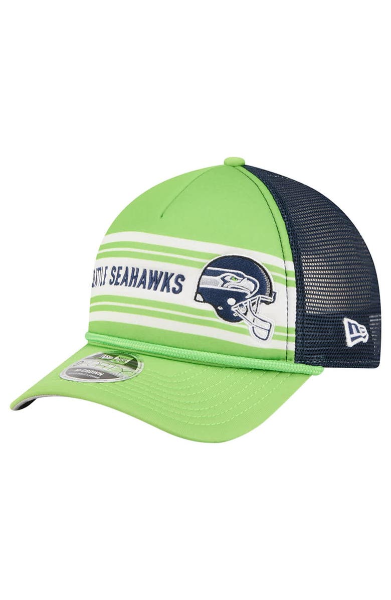 New Era Men's New Era Neon Green Seattle Seahawks Linear A-Frame 9FORTY Adjustable Hat, Main, color, Neon Green