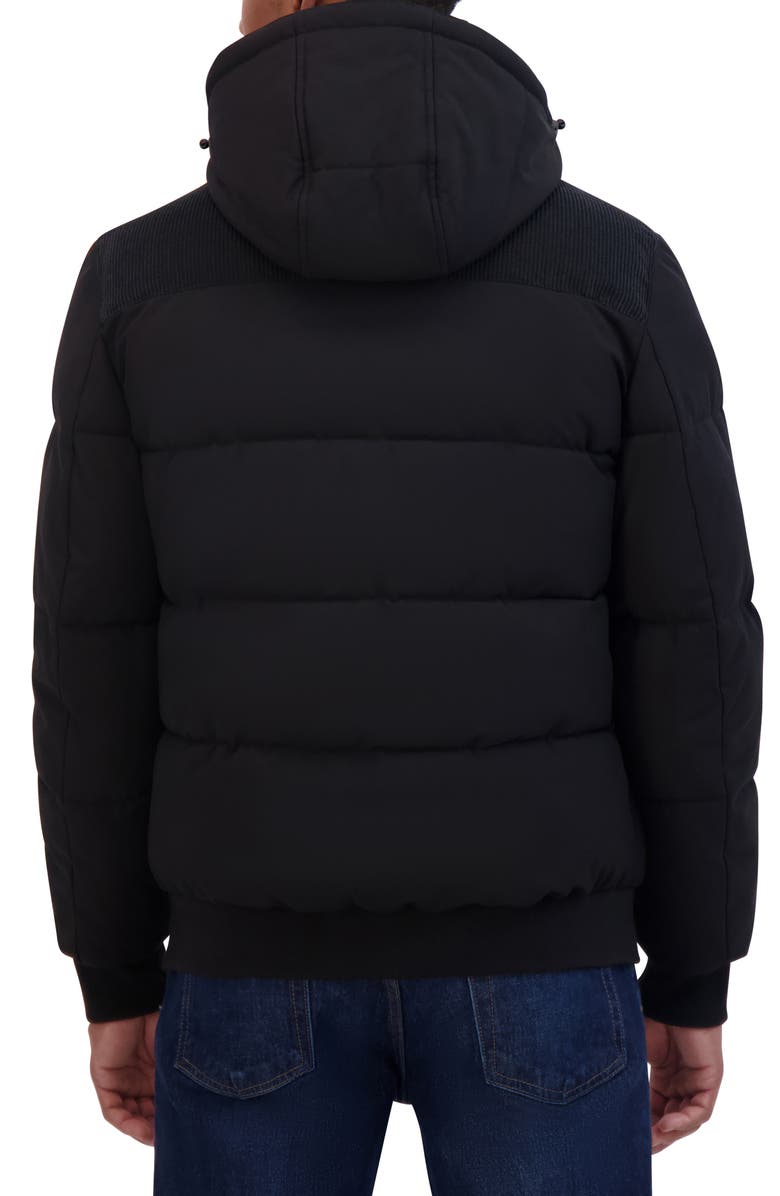 Nautica Water Resistant Mixed Media Bomber Jacket, Alternate, color, Black