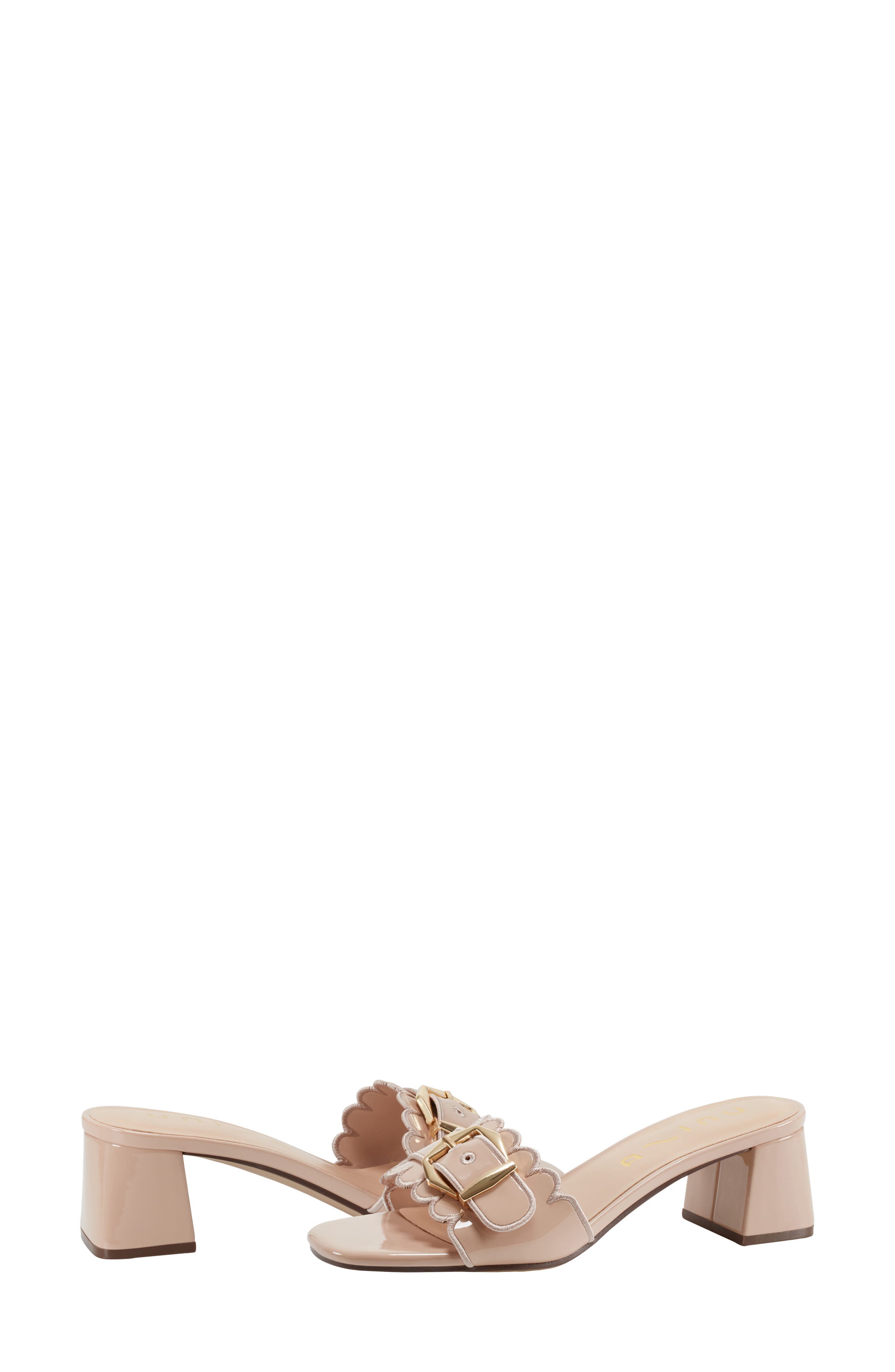 UNISA Buckle Scalloped Slide Sandal, Alternate, color, Light Natural