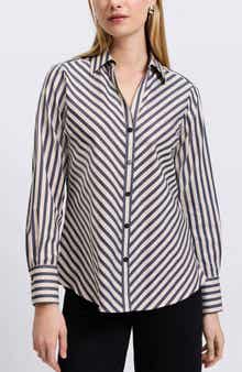 Foxcroft Mary Stripe Stretch Button-Up Shirt