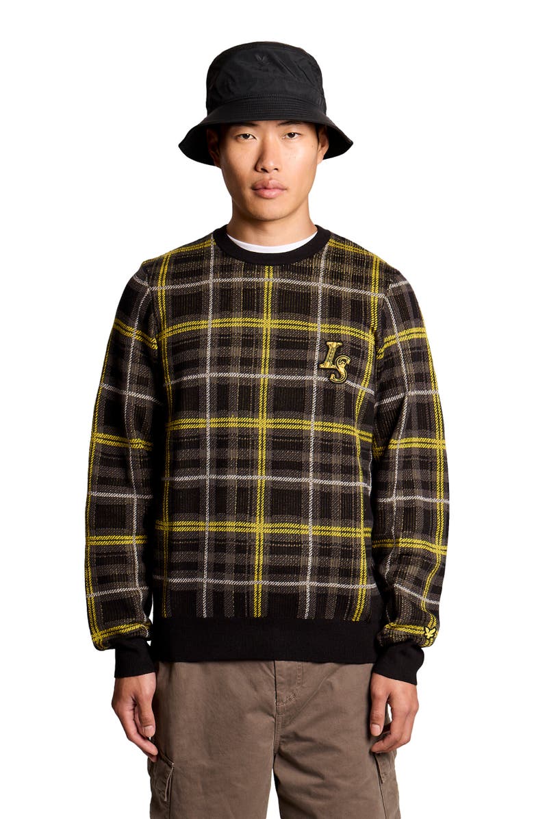 Lyle & Scott Ribbed Jacquard Tartan Crew Neck, Alternate, color, Jet Black