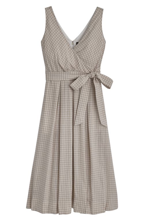 Donna Karan New York Gingham Linen Blend Faux-wrap Midi Dress In Tuscan Grey