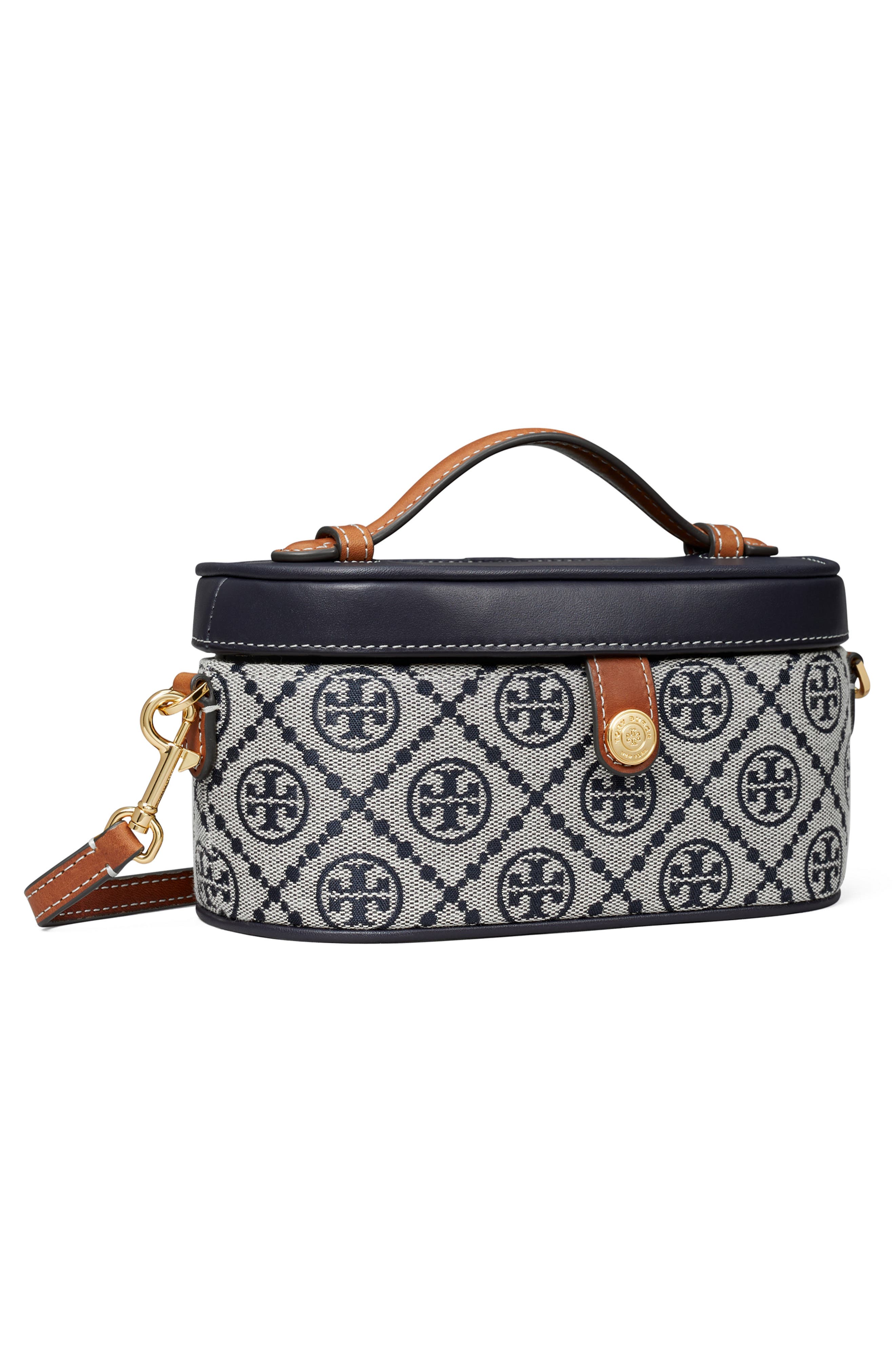 Tory Burch T Monogram Jacquard & Leather Vanity Train Case, Alternate, color, Tory Navy