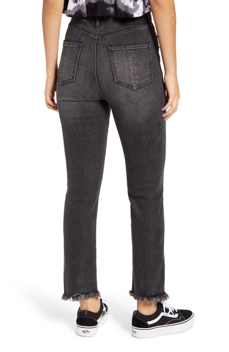 Prosperity Denim Mismatched High Waist Fray Hem Straight Leg Jeans, Alternate, color,