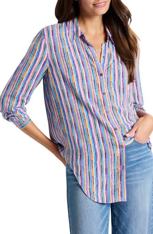 Shop Nic + Zoe Nic+zoe Solstice Stripe Button-up Shirt In Purple Multi