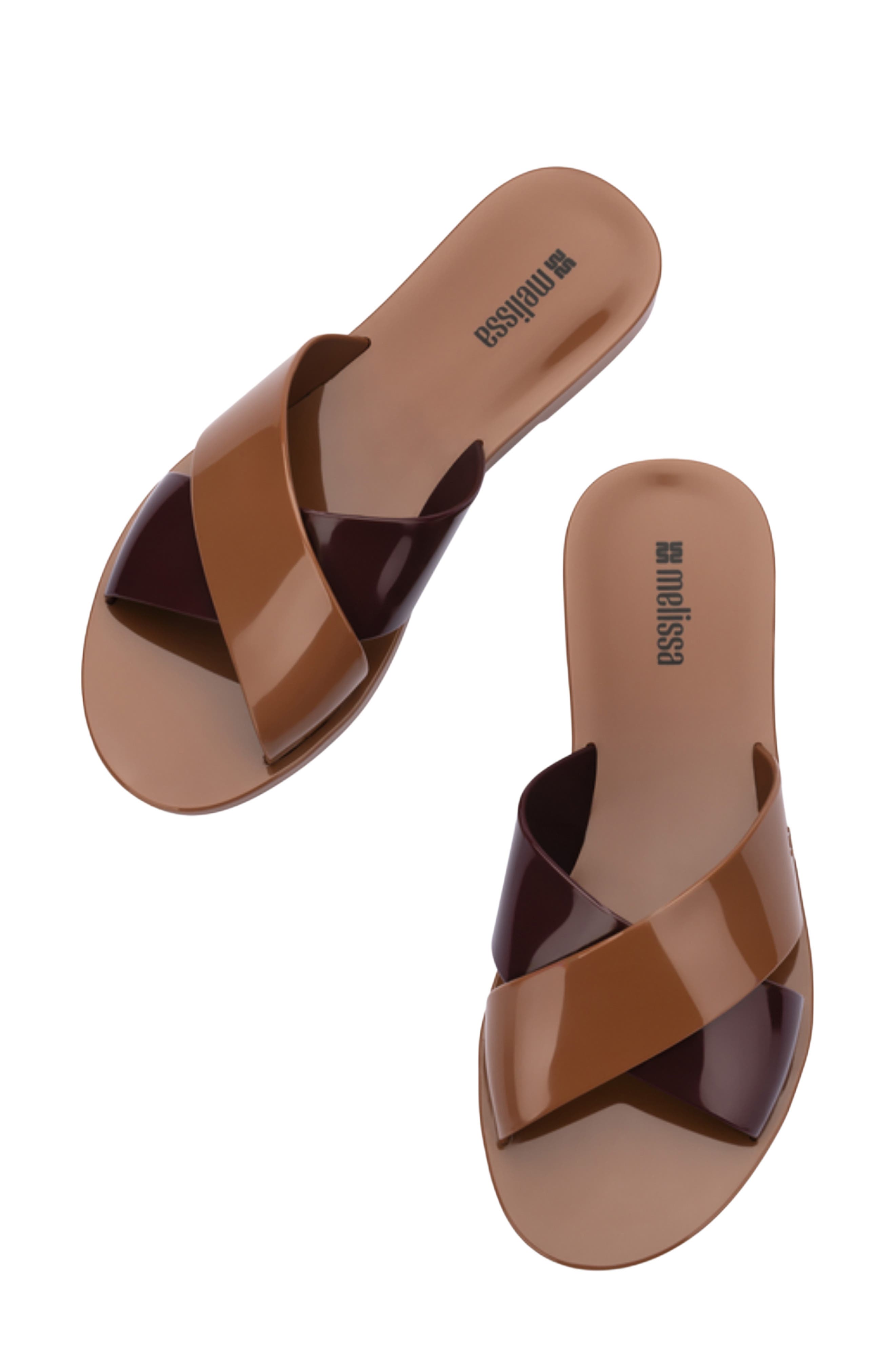 Essential Cross Slide Sandal, Alternate, color, BROWN/ BURGUNDY