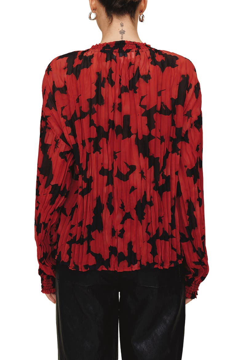 Pleated Smocked Top, Alternate, color, RED CAMELLIA